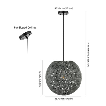 Luna 15.75" Bohemian Modern Woven Rattan/Iron LED Pendant